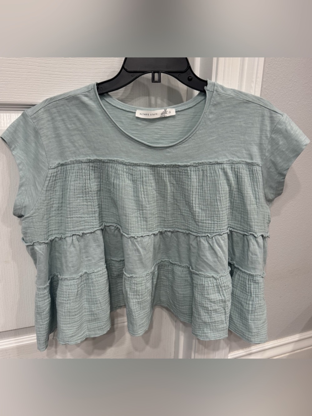Altar'd State Mara Tiered Babydoll Top Greenish Blue Size Small